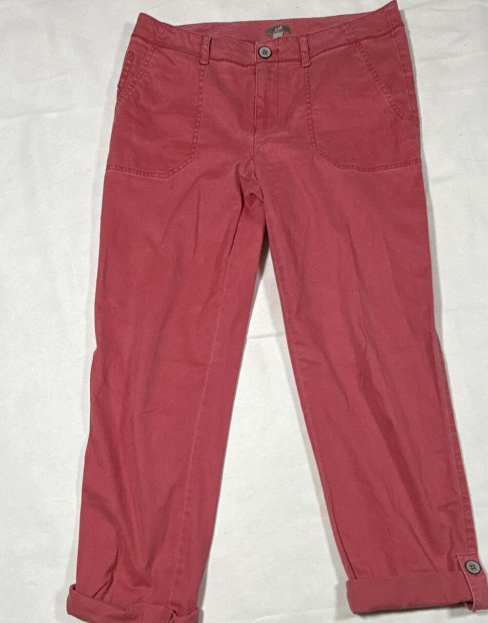 J. Jill Women's Pants Size 8 Stretch Coral Pink Cropped Straight Leg Pockets
